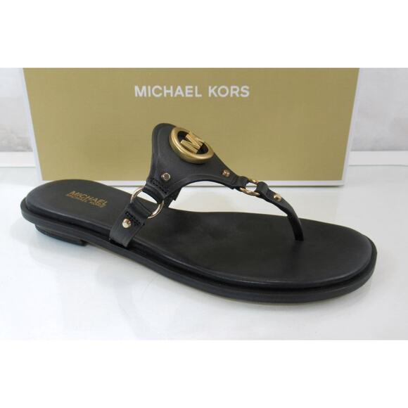 Michael Kors Conway Thong Sandal T-Strap Flip Flop MK Logo Black Size 7 - Picture 1 of 6